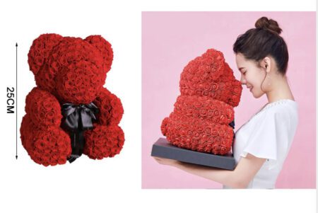 Αρκουδάκι απο Τεχνητά Τριαντάφυλλα -Red 25X30 Rose Bear  Valentine's Day
