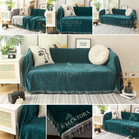 Ριχτάρι Chenille Με Κρόσια-180Χ320CM-Πράσινο