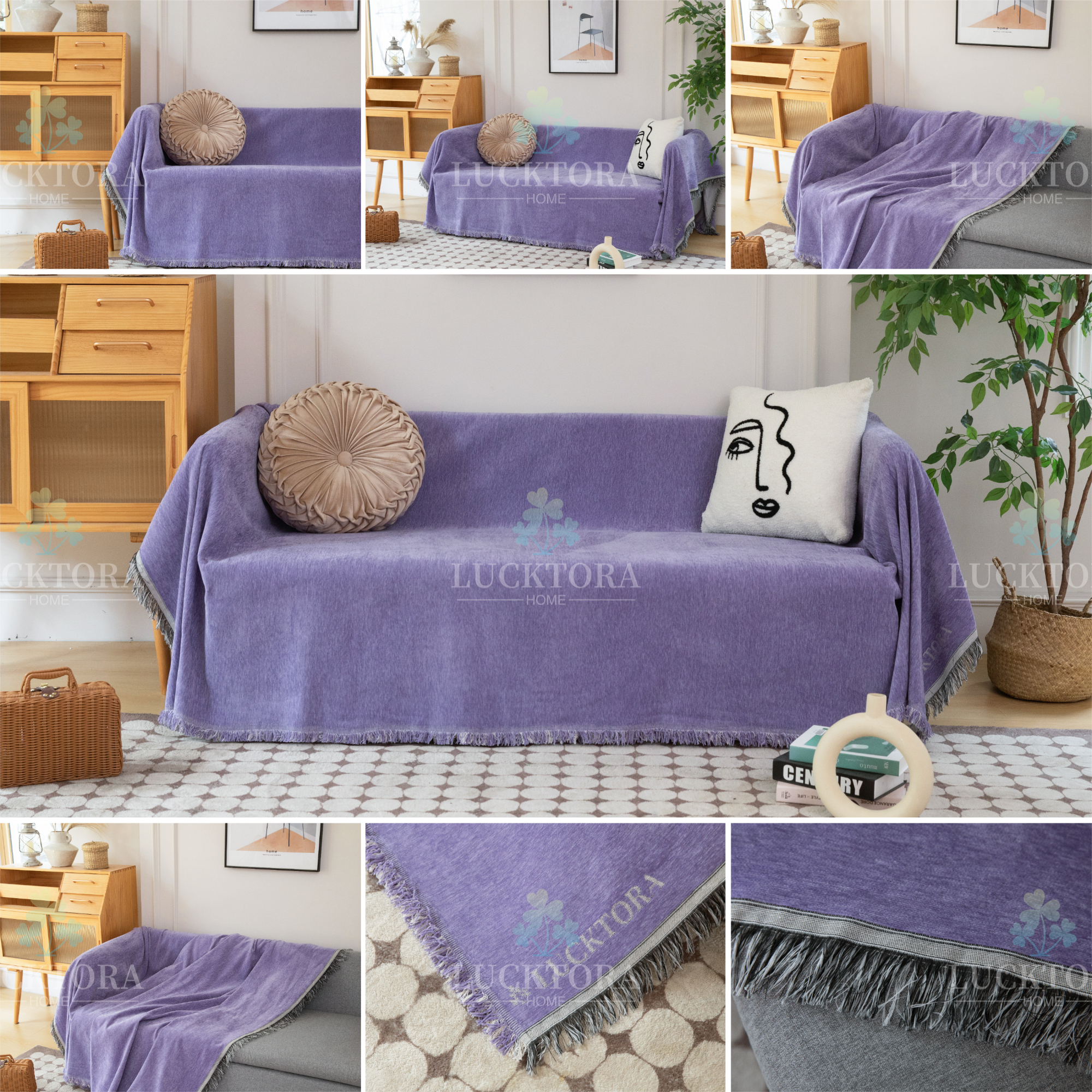 Ριχτάρι Chenille Με Κρόσια-180Χ320CM-Μώβ