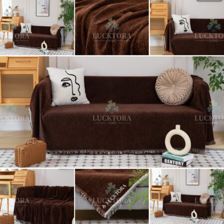 Ριχτάρι Chenille Με Κρόσια-180Χ320CM-Καφέ