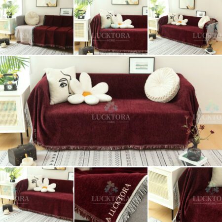Ριχτάρι Chenille Με Κρόσια-180Χ320CM-Μπορντό