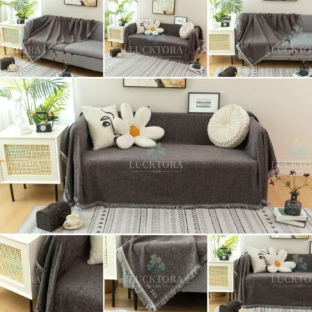 Ριχτάρι Chenille Με Κρόσια-180Χ320CM-Γκρί Σκούρο
