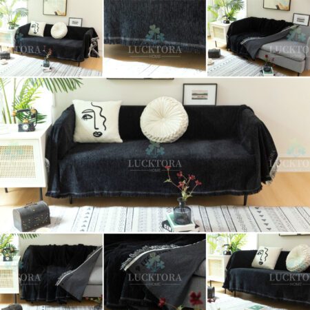 Ριχτάρι Chenille Με Κρόσια-180Χ320CM-Μαύρο