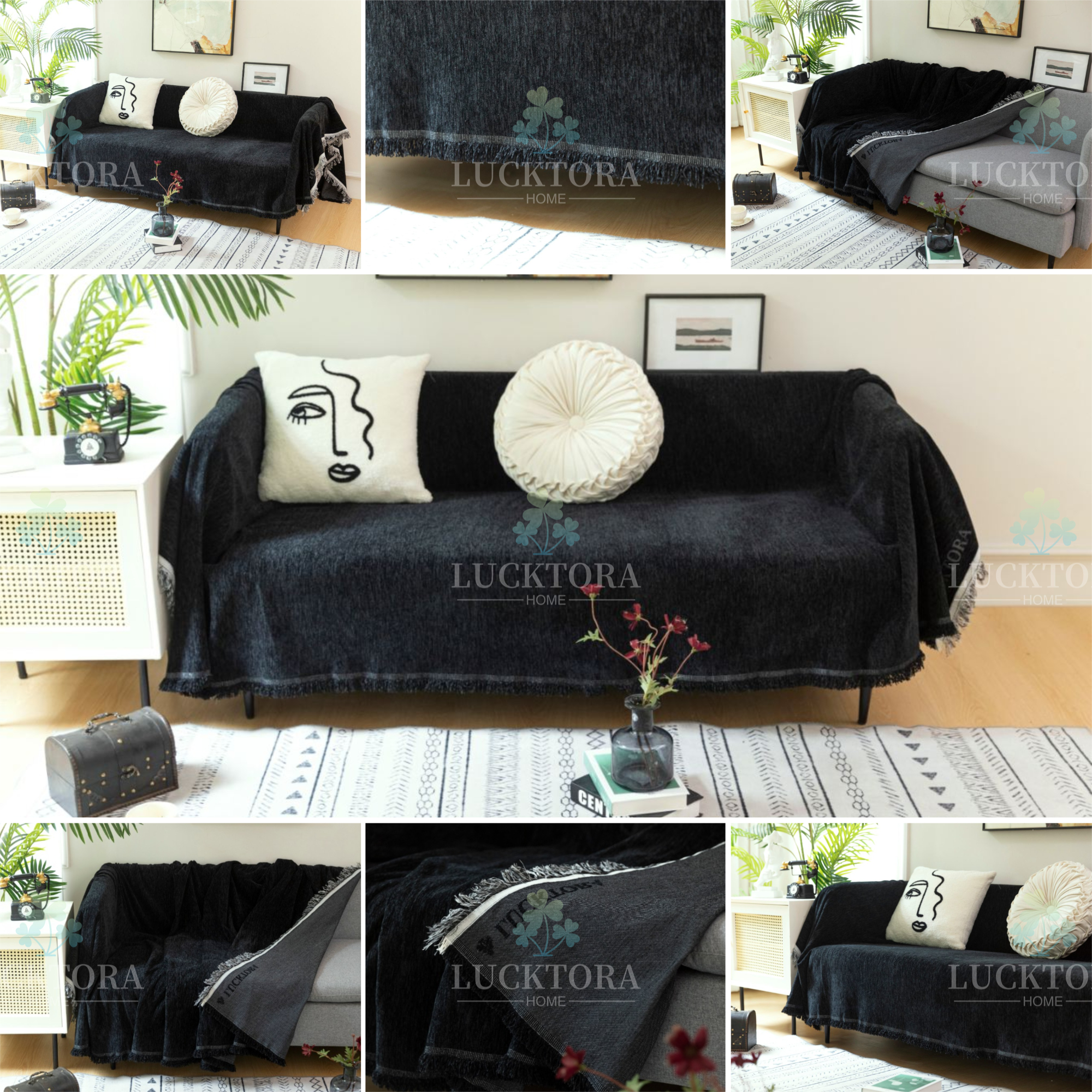 Ριχτάρι Chenille Με Κρόσια-180Χ320CM-Μαύρο