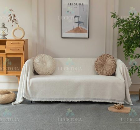 Ριχτάρι Εκρού Μονόχρωμο Chenille Με Κρόσια-180X280CM C2-8