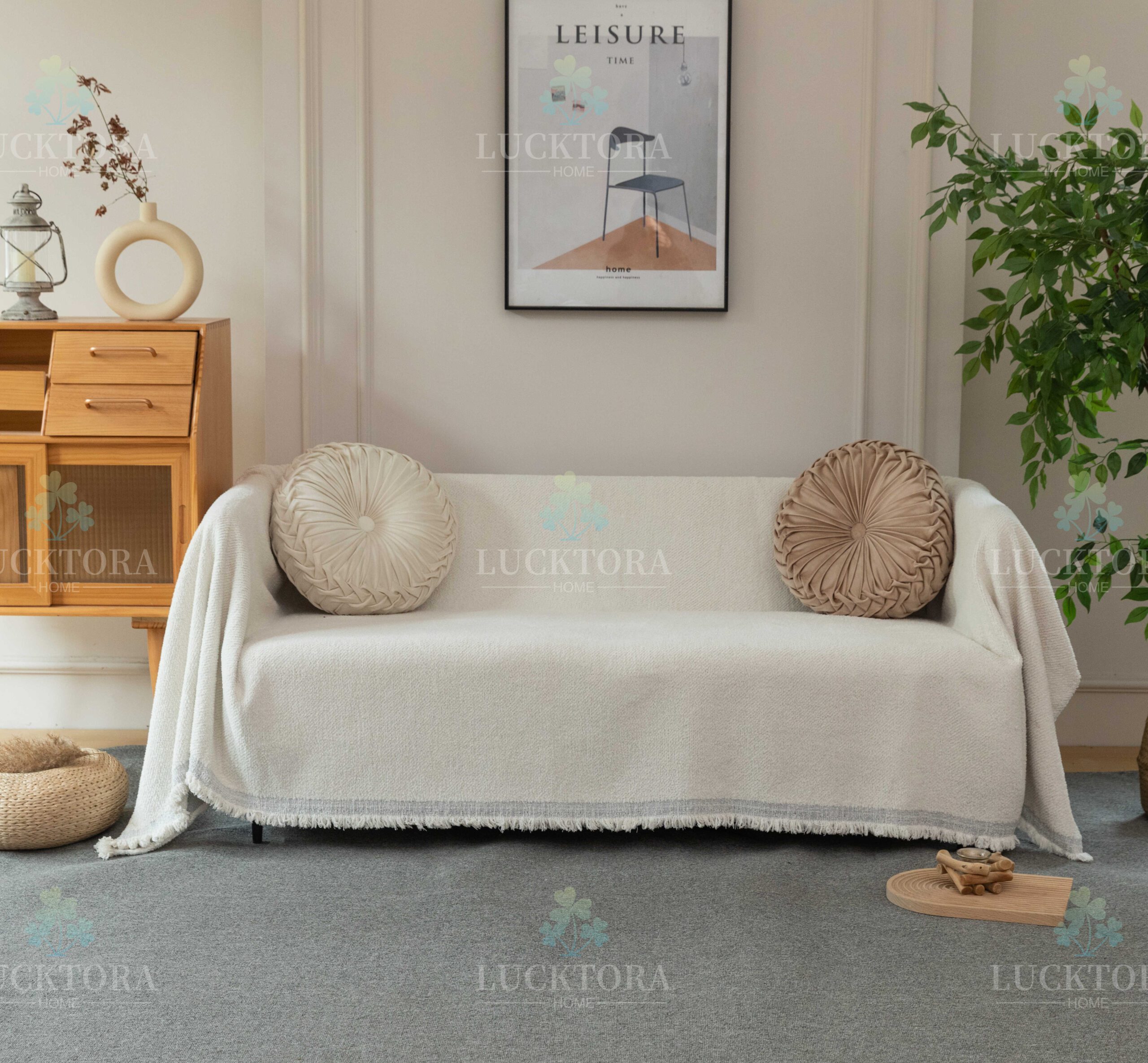 Ριχτάρι Εκρού Μονόχρωμο Chenille Με Κρόσια-180X320CM C2-8