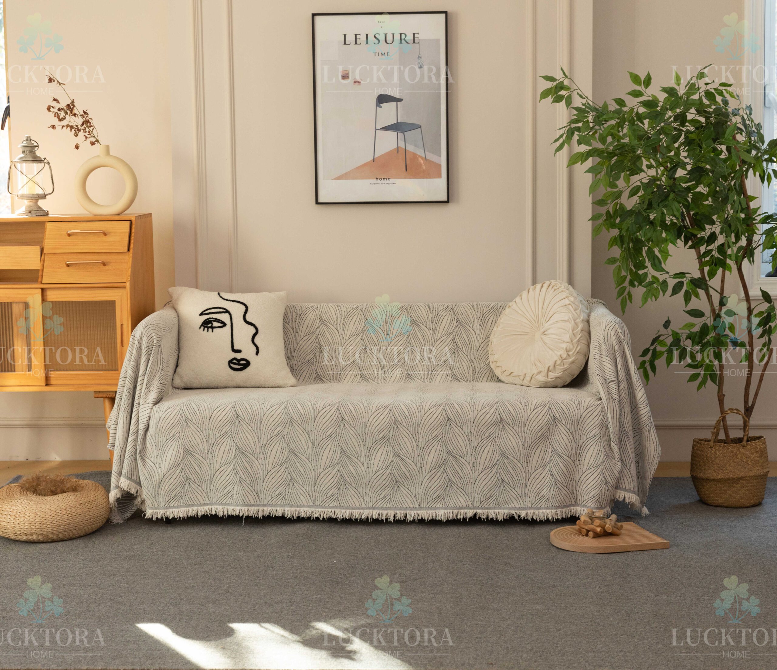 Ριχτάρι Εκρού Chenille Με Κρόσια-180X320CM