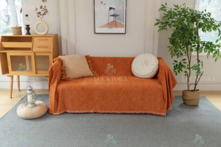Ριχτάρι Πορτοκαλί Chenille Με Κρόσια-180X180CM