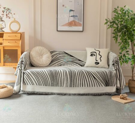 Ριχτάρι Μαύρο-Εκρού Chenille Με Κρόσια-180X280CM C3-12