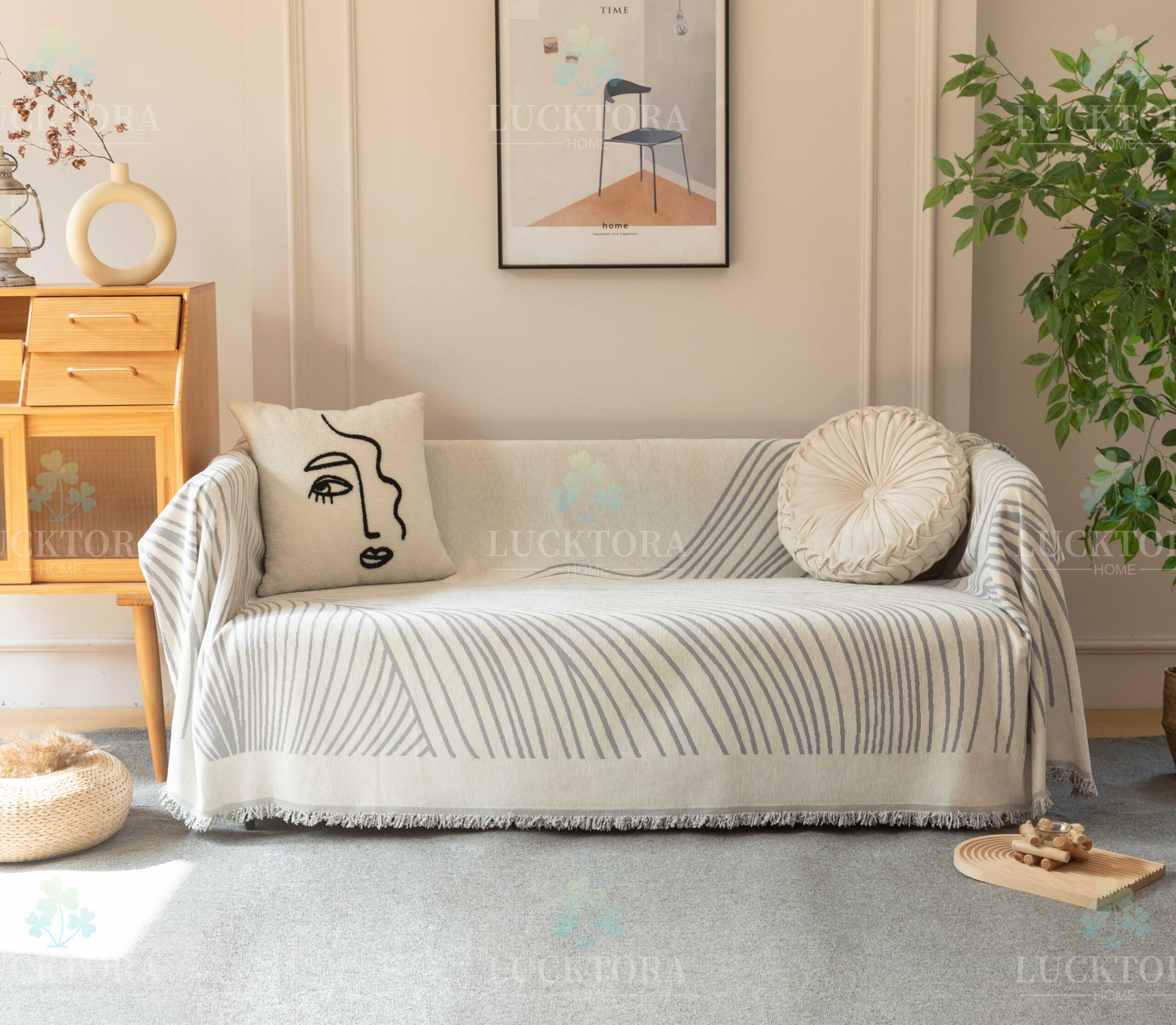 Ριχτάρι Γκρί-Εκρού Chenille Με Κρόσια-180X320CM C3-11
