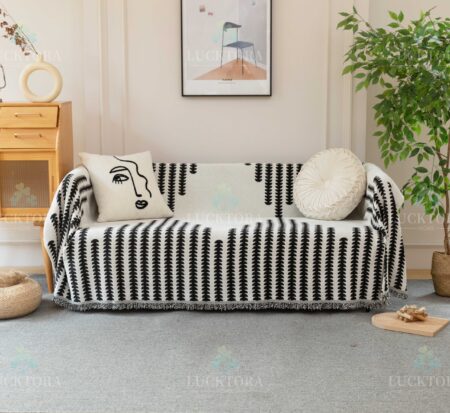 Ριχτάρι Μαύρο-Εκρού Chenille Με Κρόσια-180X280CM C4-12