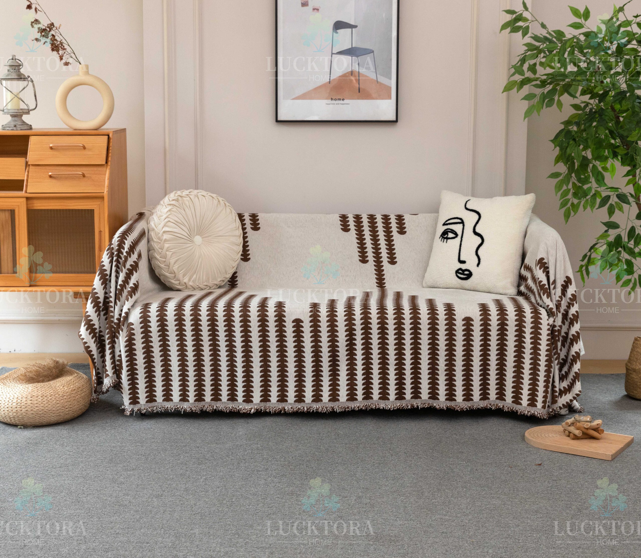 Ριχτάρι Καφέ-Εκρού Chenille Με Κρόσια-180X240CM C4-4