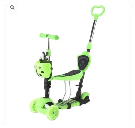 Παιδικό Πατίνι Scooter 5 σε 1 με Φωτιζόμενους τροχούς Led Πτυσσόμενο Κάθισμα Τιμόνι, σε Λαχανή χρώμα