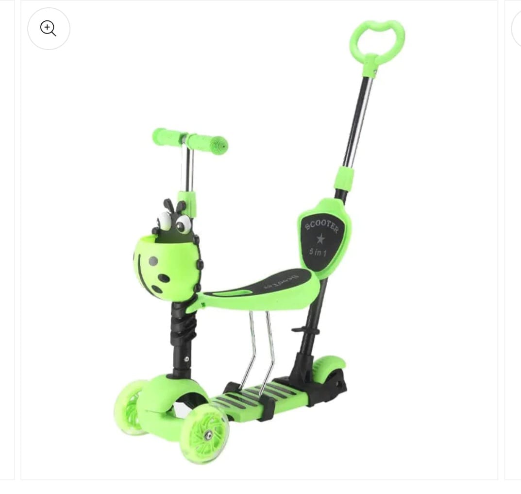 Παιδικό Πατίνι Scooter 5 σε 1 με Φωτιζόμενους τροχούς Led Πτυσσόμενο Κάθισμα Τιμόνι, σε Λαχανή χρώμα
