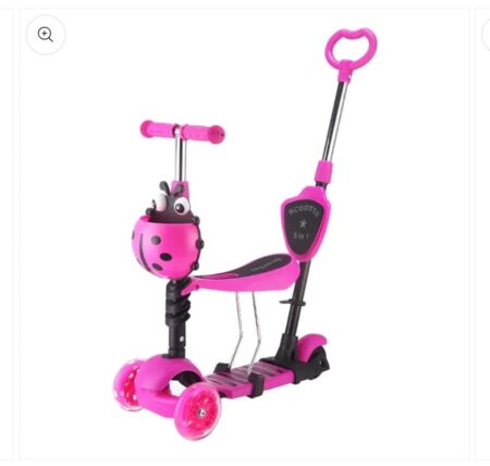 Παιδικό Πατίνι Scooter 5 σε 1 με Φωτιζόμενους τροχούς Led Πτυσσόμενο Κάθισμα Τιμόνι, σε Ρόζ χρώμα