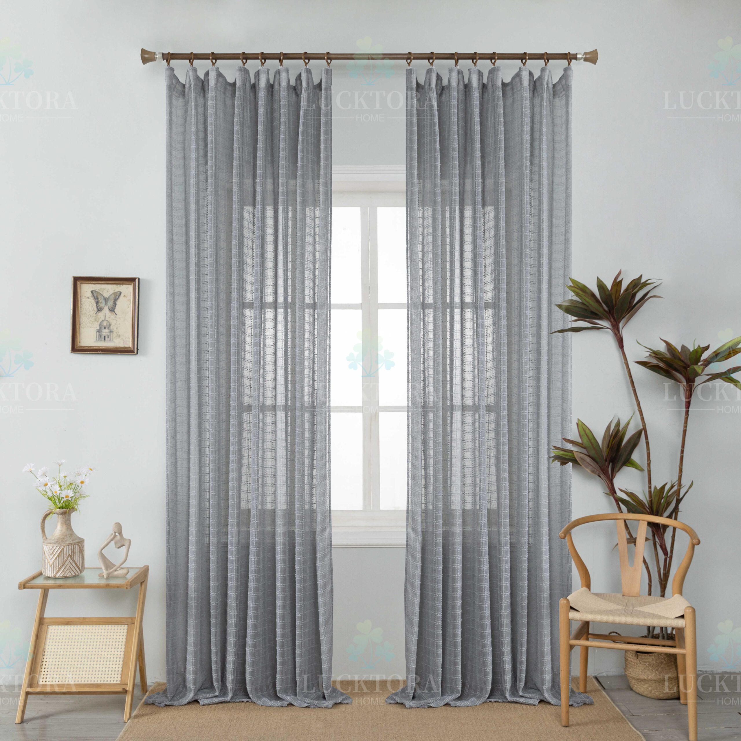 Κουρτίνα Λινή Ημιδιάφανη Γκρι Με Τρέσα 270x280cm 6780-11