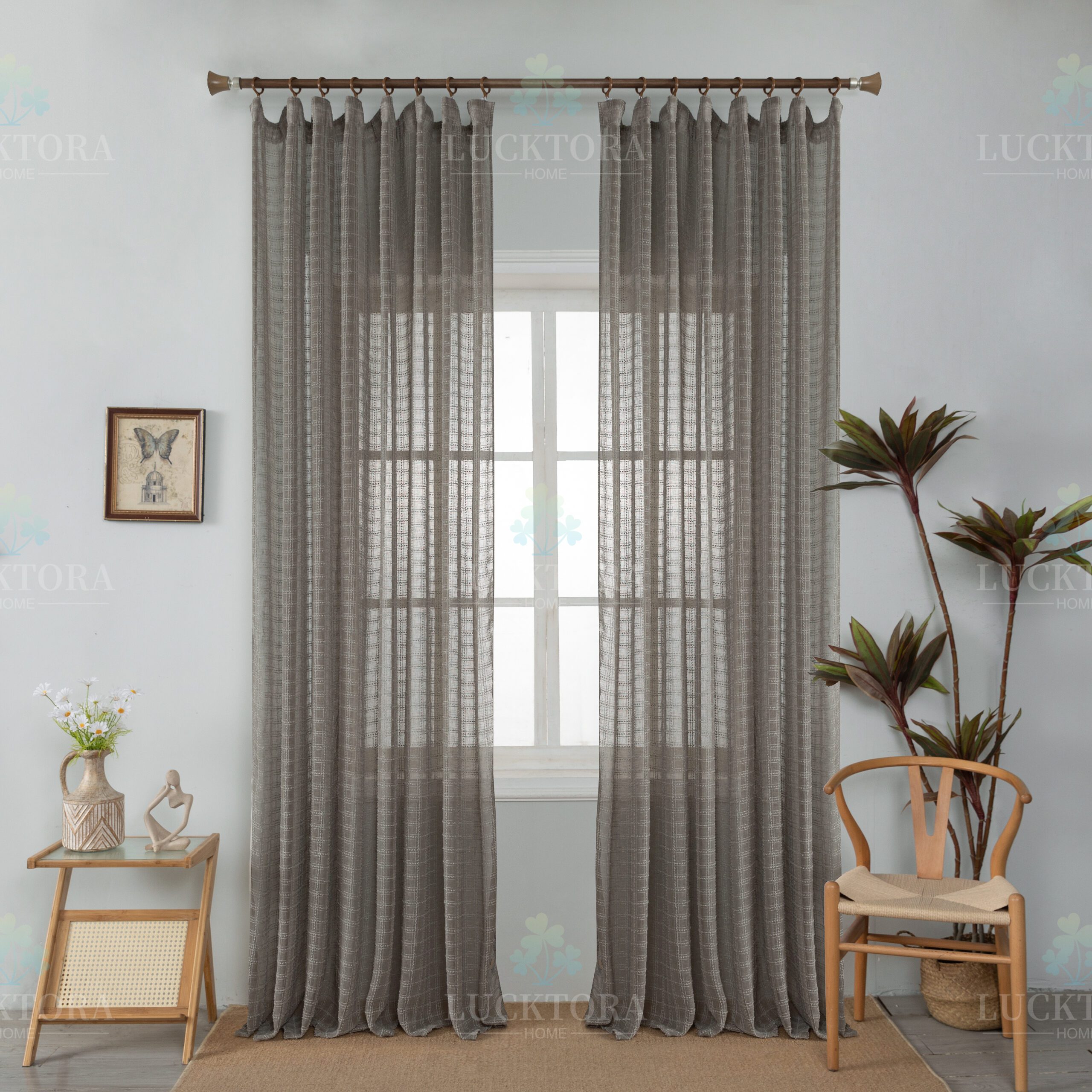 Κουρτίνα Λινή Ημιδιάφανη Καφέ Με Τρέσα 270x280cm 6780-4