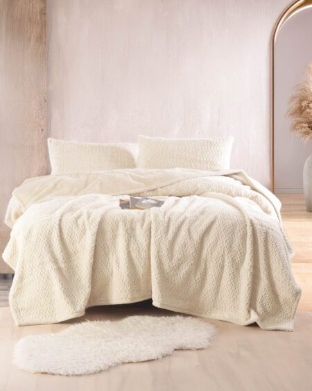 Σετ Κουβέρτα Εκρού 3τμχ Γούνα Rabbit 220x240cm Με 2 Μαξιλαροθήκες