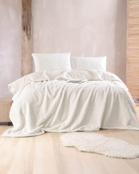 Σετ Κουβέρτα Λευκό 3τμχ Γούνα Rabbit 220x240cm Με 2 Μαξιλαροθήκες