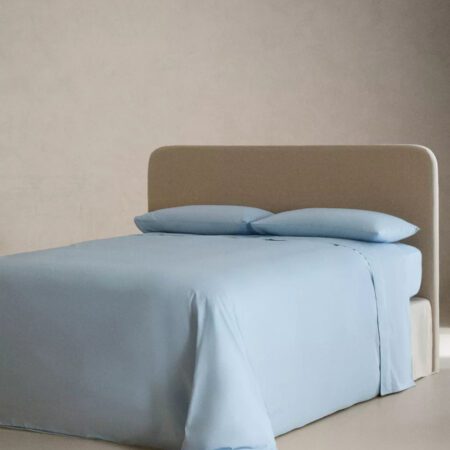 Σετ Σεντόνια Βαμβακοσατέν 300tc 240x260cm Γαλάζιο με Κέντημα 4τμχ