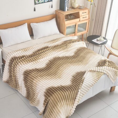 Κουβέρτα Fleece Ημίδιπλη 160x220cm Δίχρωμη Ριγέ Εκρού - Μπεζ