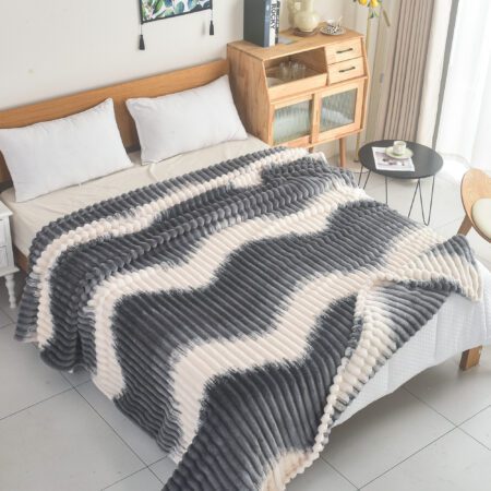 Κουβέρτα Fleece Ημίδιπλη 160x220cm Δίχρωμη Ριγέ Εκρού - Μπλε