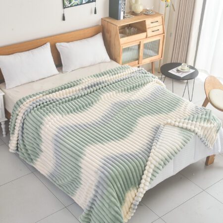 Κουβέρτα Fleece Ημίδιπλη 160x220cm Δίχρωμη Ριγέ Εκρού - Τιρκουαζ