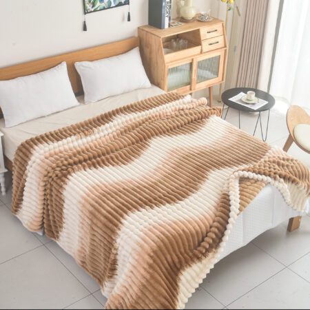 Κουβέρτα Fleece Ημίδιπλη 160x220cm Δίχρωμη Ριγέ Εκρού - Καφέ