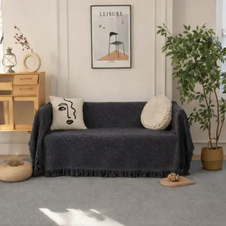 Chenille Ριχτάρι Καναπέ Μαύρο 180x320 – C24-18
