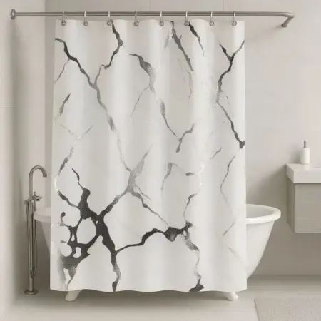Κουρτίνα Mπάνιου Λευκή με Xρυσό Tύπωμα 180×180