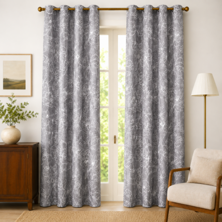 Κουρτίνα Ημιδιάφανη Γκρί 270x280 Floral με Ανάγλυφο Σχέδιο Λουλουδιών CUR-FLORAL-001