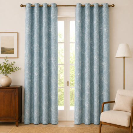 Κουρτίνα Ημιδιάφανη Σιέλ  270x280 Floral με Ανάγλυφο Σχέδιο Λουλουδιών CUR-FLORAL-003