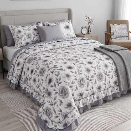 Κουβερλί Υπέρδιπλο 220x240 Floral με Βολάν FLV-004